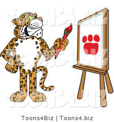 Vector Illustration of a Cartoon Cheetah Mascot Painting a Paw Print by Mascot Junction