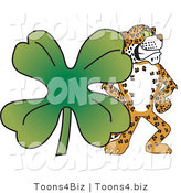 Vector Illustration of a Cartoon Cheetah Mascot with a Clover by Mascot Junction