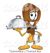 Vector Illustration of a Cartoon Chicken Drumstick Mascot Dressed As a Waiter and Holding a Serving Platter by Mascot Junction