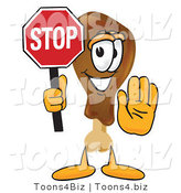 Vector Illustration of a Cartoon Chicken Drumstick Mascot Holding a Stop Sign by Mascot Junction