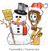 Vector Illustration of a Cartoon Chicken Drumstick Mascot with a Snowman on Christmas by Mascot Junction