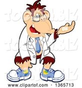 Vector Illustration of a Cartoon Chimpanzee Monkey Scientist Mascot with Presenting Hand Gesture by Mascot Junction