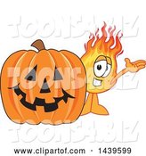 Vector Illustration of a Cartoon Comet Mascot by a Halloween Jackolantern Pumpkin by Mascot Junction