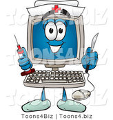 Vector Illustration of a Cartoon Computer Mascot Nurse with a Knife and Syringe by Mascot Junction