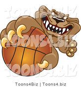 Vector Illustration of a Cartoon Cougar Mascot Character Grabbing a Basketball by Mascot Junction