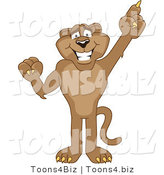 Vector Illustration of a Cartoon Cougar Mascot Character Pointing Upwards by Mascot Junction