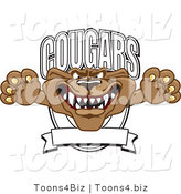 Vector Illustration of a Cartoon Cougar Mascot Character School Banner Logo by Mascot Junction