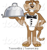 Vector Illustration of a Cartoon Cougar Mascot Character Serving a Platter by Mascot Junction