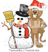 Vector Illustration of a Cartoon Cougar Mascot Character with a Snowman by Mascot Junction