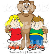 Vector Illustration of a Cartoon Cougar Mascot Character with Children by Mascot Junction