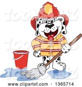 Vector Illustration of a Cartoon Dalmatian Firefighter Dog Mascot Mopping Dirty Floor with Clean Water by Mascot Junction