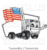 Vector Illustration of a Cartoon Delivery Truck Mascot Holding an American Flag by Mascot Junction