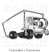 Vector Illustration of a Cartoon Delivery Truck Mascot Using a Magnifying Glass by Mascot Junction