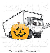 Vector Illustration of a Cartoon Delivery Truck Mascot with a Halloween Pumpkin by Mascot Junction