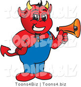 Vector Illustration of a Cartoon Devil Mascot Holding a Megaphone by Mascot Junction