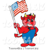 Vector Illustration of a Cartoon Devil Mascot Holding an American Flag by Mascot Junction