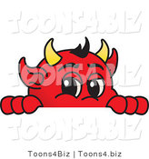 Vector Illustration of a Cartoon Devil Mascot Looking over a Blank Sign by Mascot Junction