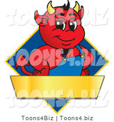 Vector Illustration of a Cartoon Devil Mascot on a Blue Diamond Sign by Mascot Junction