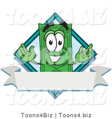 Vector Illustration of a Cartoon Dollar Bill Mascot over a Blank White Label by Mascot Junction