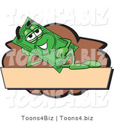 Vector Illustration of a Cartoon Dollar Bill Mascot Reclining on a Blank Tan and Brown Label by Mascot Junction