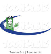 Vector Illustration of a Cartoon Dollar Bill Mascot Waving and Standing Behind a Blue Dash on an Employee Nametag or Business Logo by Mascot Junction