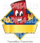 Vector Illustration of a Cartoon down Arrow Logo Mascot on a Blue Diamond with a Gold Banner by Mascot Junction