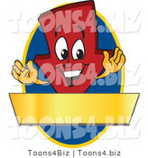 Vector Illustration of a Cartoon down Arrow Logo Mascot on a Blue Oval with a Gold Banner by Mascot Junction