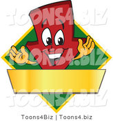 Vector Illustration of a Cartoon down Arrow Logo Mascot on a Green Diamond with a Gold Banner by Mascot Junction