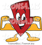 Vector Illustration of a Cartoon down Arrow Mascot Flexing by Mascot Junction
