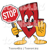 Vector Illustration of a Cartoon down Arrow Mascot Holding a Stop Sign by Mascot Junction