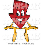 Vector Illustration of a Cartoon down Arrow Mascot Sitting on a Blank Sign by Mascot Junction