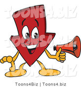 Vector Illustration of a Cartoon down Arrow Mascot Using a Megaphone by Mascot Junction