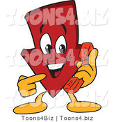 Vector Illustration of a Cartoon down Arrow Mascot Using a Telephone by Mascot Junction