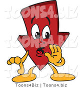 Vector Illustration of a Cartoon down Arrow Mascot Whispering by Mascot Junction