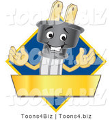 Vector Illustration of a Cartoon Electric Plug Mascot Logo with a Blue Diamond and Gold Banner by Mascot Junction