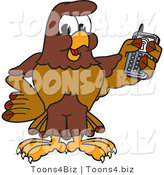 Vector Illustration of a Cartoon Falcon Mascot Character Holding a Cell Phone by Mascot Junction