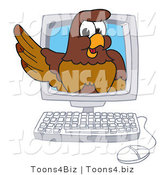 Vector Illustration of a Cartoon Falcon Mascot Character in a Computer by Mascot Junction