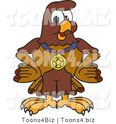 Vector Illustration of a Cartoon Falcon Mascot Character Wearing a Medal by Mascot Junction