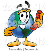 Vector Illustration of a Cartoon Globe Mascot Holding a Telephone by Mascot Junction