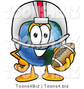 Vector Illustration of a Cartoon Globe Mascot in a Helmet, Holding a Football by Mascot Junction