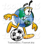 Vector Illustration of a Cartoon Globe Mascot Kicking a Soccer Ball by Mascot Junction