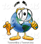 Vector Illustration of a Cartoon Globe Mascot Looking Through a Magnifying Glass by Mascot Junction