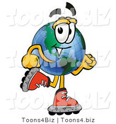 Vector Illustration of a Cartoon Globe Mascot Roller Blading on Inline Skates by Mascot Junction