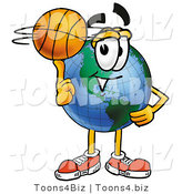 Vector Illustration of a Cartoon Globe Mascot Spinning a Basketball on His Finger by Mascot Junction