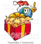 Vector Illustration of a Cartoon Globe Mascot Standing by a Christmas Present by Mascot Junction