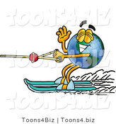 Vector Illustration of a Cartoon Globe Mascot Waving While Water Skiing by Mascot Junction