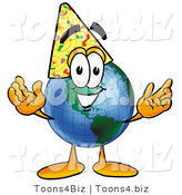 Vector Illustration of a Cartoon Globe Mascot Wearing a Birthday Party Hat by Mascot Junction