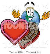 Vector Illustration of a Cartoon Globe Mascot with an Open Box of Valentines Day Chocolate Candies by Mascot Junction