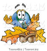Vector Illustration of a Cartoon Globe Mascot with Autumn Leaves and Acorns in the Fall by Mascot Junction