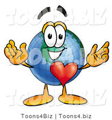 Vector Illustration of a Cartoon Globe Mascot with His Heart Beating out of His Chest by Mascot Junction